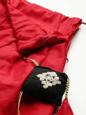 Red & Black Thread Work Semi-Stitched Lehenga Choli 4