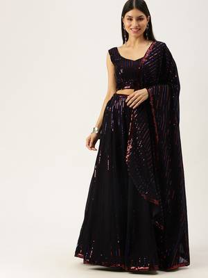 Black Embellished Sequinned Semi-Stitched Lehenga & Unstitched Blouse With Dupatta 3