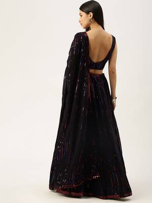 Black Embellished Sequinned Semi-Stitched Lehenga & Unstitched Blouse With Dupatta 4