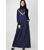 Women's Contrast stripes Jersey Hooded Navy Abaya dress for Travel
