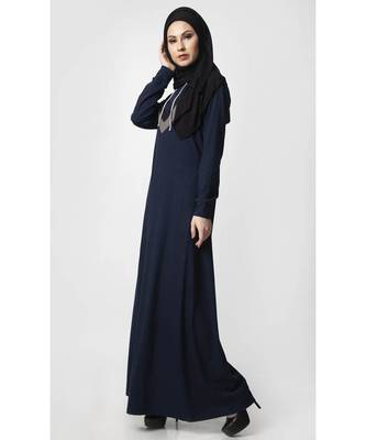 Women's Contrast stripes Jersey Hooded Navy Abaya dress for Travel 2