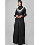 Women's Contrast stripes Jersey Hooded black Abaya dress for Travel