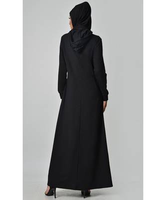 Women's Contrast stripes Jersey Hooded black Abaya dress for Travel 3