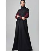 Women's Color block jersey Hooded Black Abaya for Travel