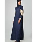 Women's Color block jersey Hooded Navy Abaya for Travel