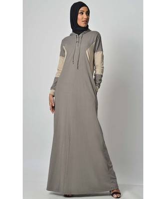Women's Color block jersey Hooded Grey Abaya for Travel 1