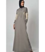 Women's Color block jersey Hooded Grey Abaya for Travel