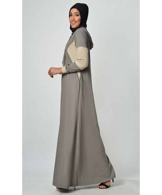 Women's Color block jersey Hooded Grey Abaya for Travel 2