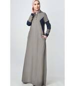 Women's Contrast block jersey Hooded Grey Abaya for Travel