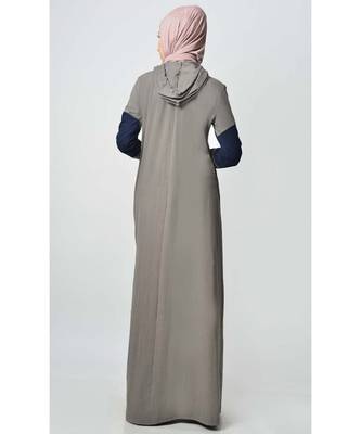 Women's Contrast block jersey Hooded Grey Abaya for Travel 3