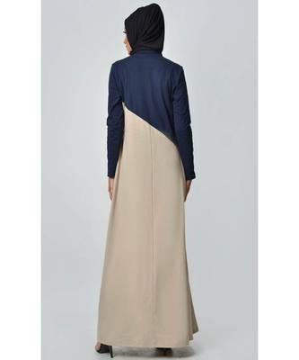 Women's Contrast colorblocked Sand Jersey Abaya dress for Travel Navy and Sand 3
