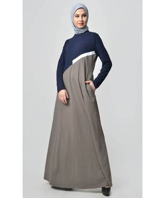 Women's Contrast colorblocked Sand Jersey Abaya dress for Travel Grey and Navy 1
