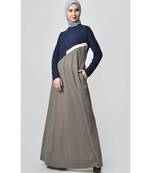 Women's Contrast colorblocked Sand Jersey Abaya dress for Travel Grey and Navy