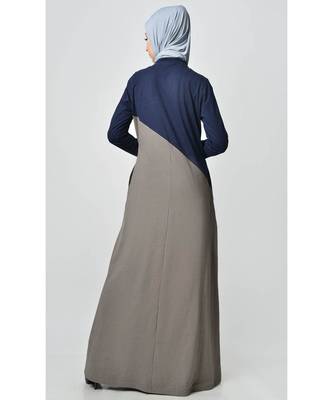 Women's Contrast colorblocked Sand Jersey Abaya dress for Travel Grey and Navy 2
