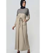 Women's Contrast colorblocked Sand Jersey Abaya dress for Travel Grey and Sand