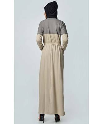 Women's Contrast colorblocked Sand Jersey Abaya dress for Travel Grey and Sand 3