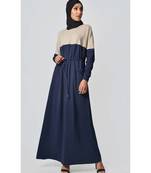 Women's Contrast colorblocked Sand Jersey Abaya dress for Travel Sand and Navy