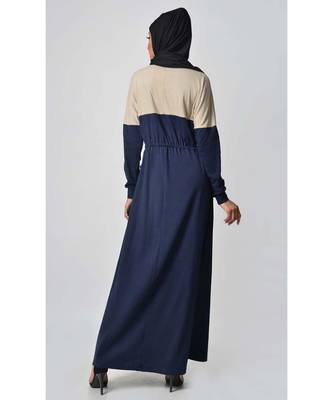 Women's Contrast colorblocked Sand Jersey Abaya dress for Travel Sand and Navy 2
