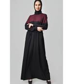 Women's Contrast colorblocked Sand Jersey Abaya dress for Travel Maroon and Black