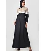 Women's Contrast colorblocked Sportswear Jersey Abaya dress Sand and Black