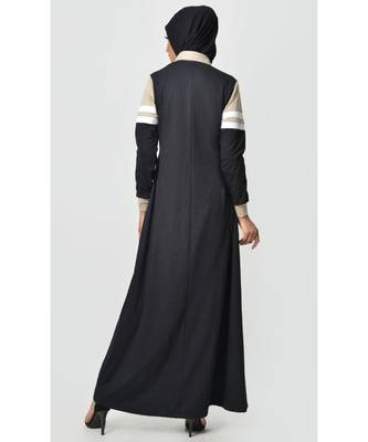 Women's Contrast colorblocked Sportswear Jersey Abaya dress Sand and Black 3