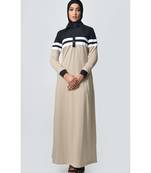 Women's Contrast colorblocked Sportswear Jersey Abaya dress Black and Sand