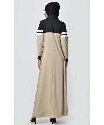 Women's Contrast colorblocked Sportswear Jersey Abaya dress Black and Sand 2