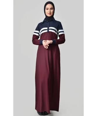 Women's Contrast colorblocked Sportswear Jersey Abaya dress Navy and Maroon 1
