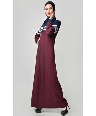 Women's Contrast colorblocked Sportswear Jersey Abaya dress Navy and Maroon 2