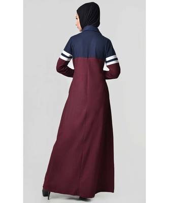 Women's Contrast colorblocked Sportswear Jersey Abaya dress Navy and Maroon 3