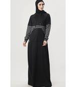 Women's Hooded Sportswear Jersey Abaya dress for Travel Black