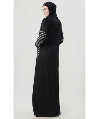 Women's Hooded Sportswear Jersey Abaya dress for Travel Black 3