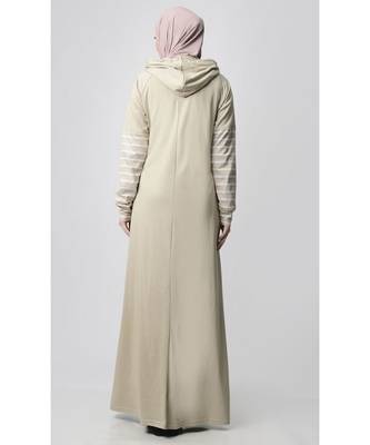 Women's Hooded Sportswear Jersey Abaya dress for Travel Sand 2