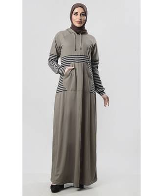 Women's Hooded Sportswear Jersey Abaya dress for Travel Grey 1