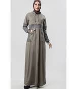 Women's Hooded Sportswear Jersey Abaya dress for Travel Grey