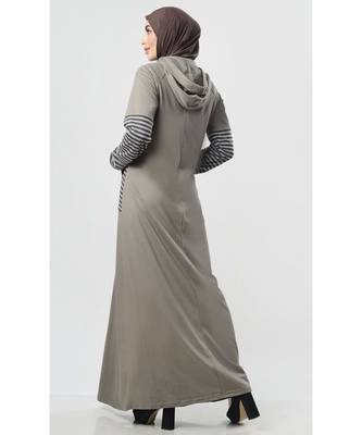 Women's Hooded Sportswear Jersey Abaya dress for Travel Grey 2