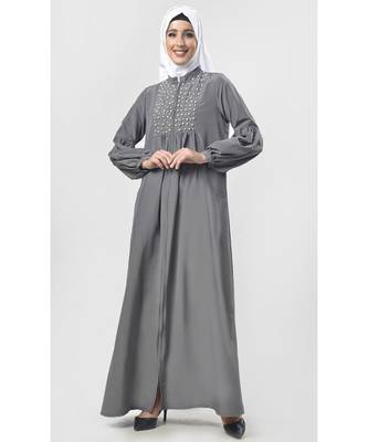 Women's Embedded pearls front open Kashibo Abaya dress 1
