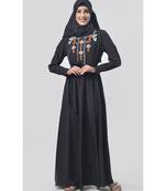 Women's Embroidered flared Crepe Abaya dress with Belt