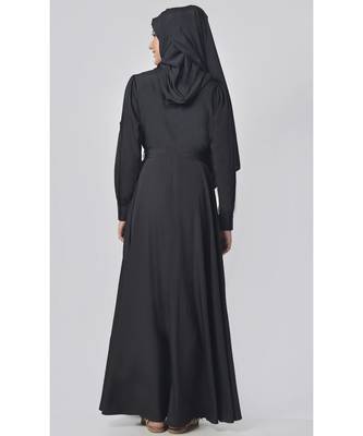 Women's Embroidered flared Crepe Abaya dress with Belt 2
