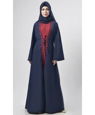Women's Double layer embroidered drawstring Abaya dress 1