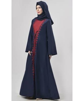 Women's Double layer embroidered drawstring Abaya dress 2