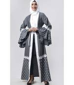 Women's Grey crepe Bell sleeves laced Partywear Abaya Shrug