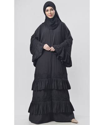 Women's Bell sleeves frilled and Lace detailing Wedding Abaya dress 1