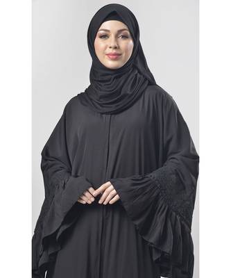 Women's Bell sleeves frilled and Lace detailing Wedding Abaya dress 2