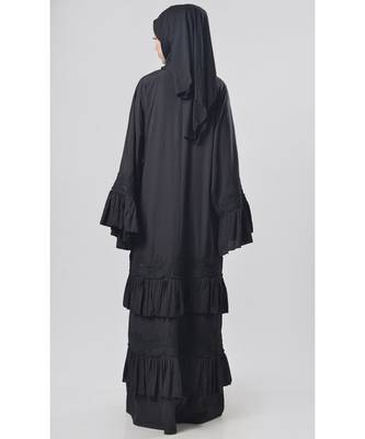 Women's Bell sleeves frilled and Lace detailing Wedding Abaya dress 3