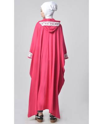 Women's Laced Hooded Kaftan dress hot pink 2
