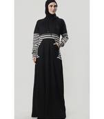 Black Hooded cotton jersey stripes Abaya dress for outwear