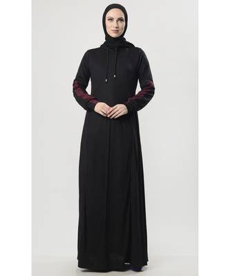 Women's Hooded Style Jersey Everyday Abaya (Black) 1