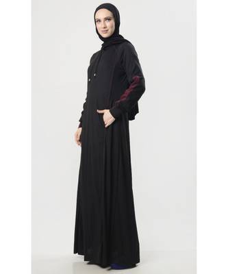 Women's Hooded Style Jersey Everyday Abaya (Black) 2