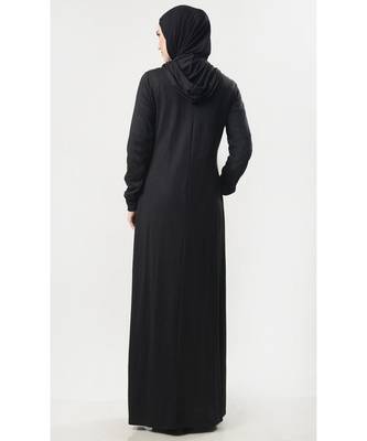 Women's Hooded Style Jersey Everyday Abaya (Black) 3
